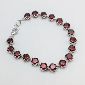 Sterling Silver 925 Garnet Gemstone Tennis Bracelet 7-7.5in 11.13g 7mm